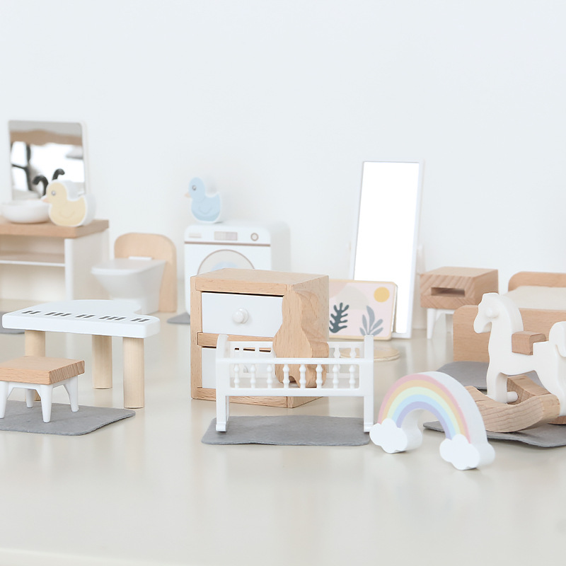 Kitchen Uncle - モダンなドールハウス家具キッチン木製ミニチュアバスルーム寝室ドールハウスキッチンアイテムテーブルと椅子ベビーアクセサリー