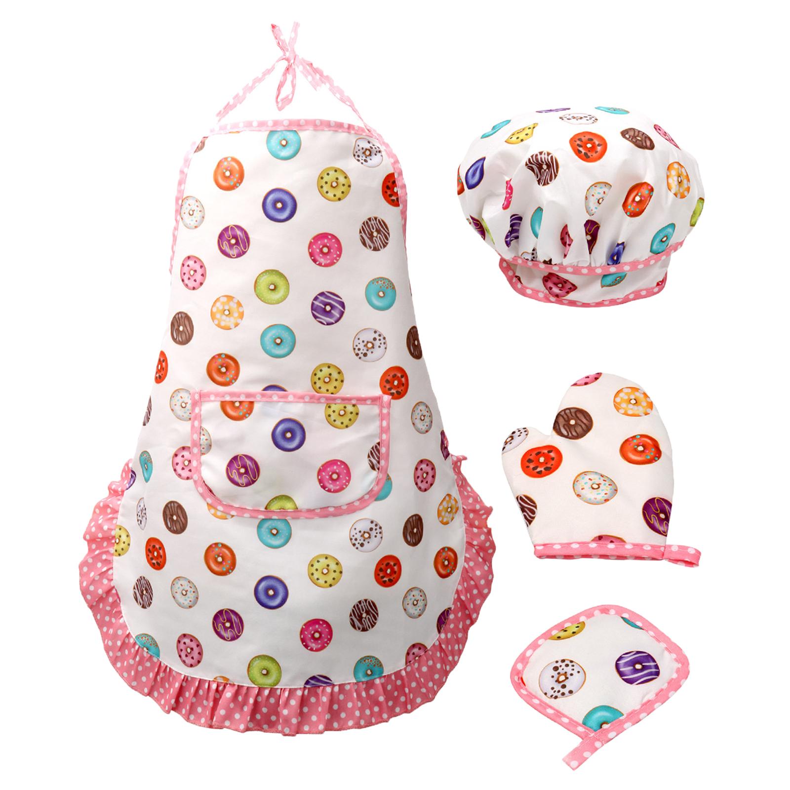 子供向けの料理ごっこ遊びセット。ドーナツ柄のエプロン、帽子、 - Kitchen Kids Baking Set のレビューと価格