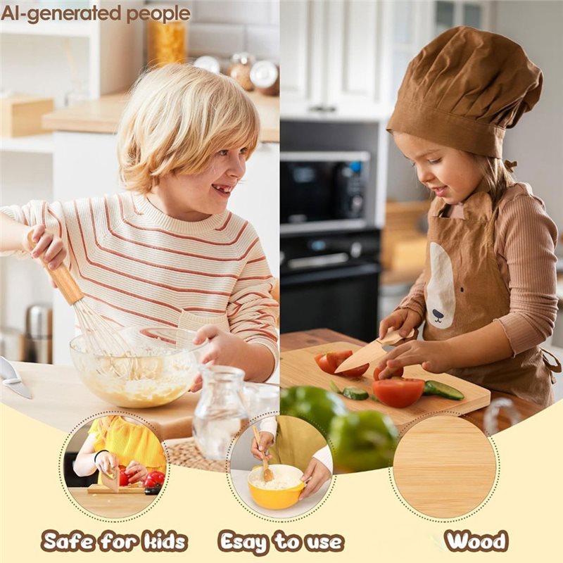 SHGO製、木製の子供用ナイフと幼児向けお菓子作りセット。本 - Kitchen Kids Baking Set のレビューと価格