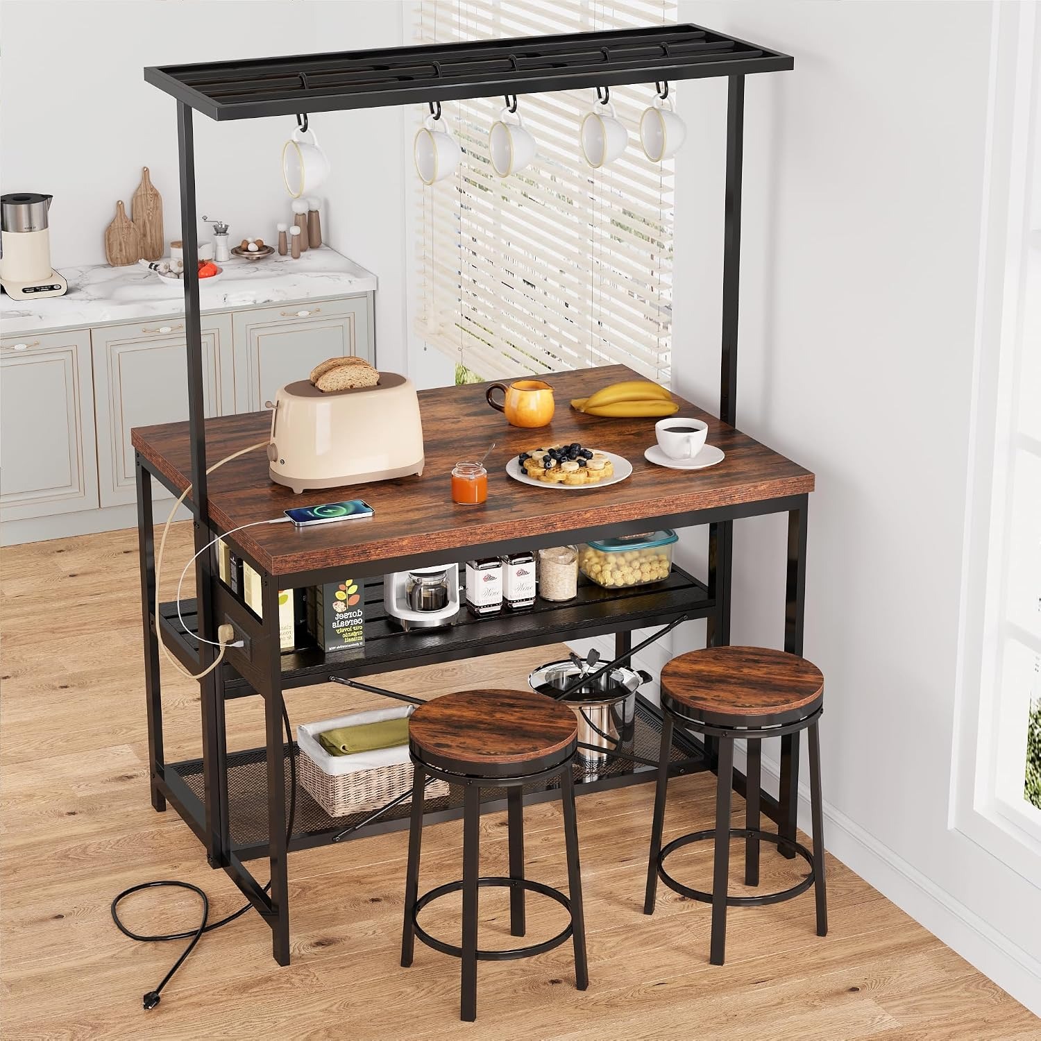 47インチのキッチンアイランド。電源コンセントと収納スペース - Kitchen Baking Rack のレビューと価格